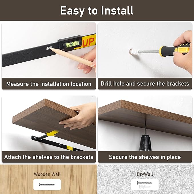 Fun Memories Floating Shelves for Wall, 32W x 8D Floating Wall Shelves with Invisible Brackets Set of 2, Hanging Rustic Wood Shelf Decoration for Bedroom, Bathroom, Living Room and Kitchen, Walnut