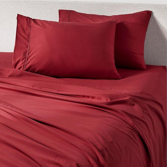 PeachSkinSheets Deep Crimson Red Sheet Set - 1500tc Level of Softness - Extra Soft Cooling Sheets for Hot Sleepers and Night Sweats - California King Size