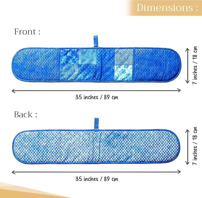 Maison d' Hermine Double Oven Mitts 100% Cotton 7"x35" Double Oven Mitt Heat Resistant BBQ Cooking Gloves with Loop, Baking, Grilling, Home, Kitchen, Handling Hot Pans Spring Summer (Indigo Love)