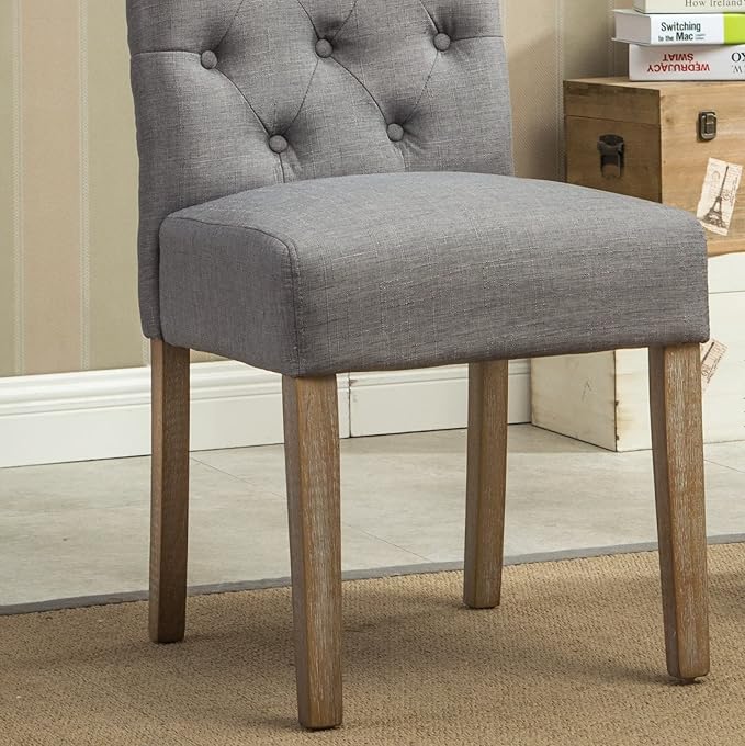 Roundhill Furniture Habit Grey Solid Wood Tufted Parsons Dining Chair (Set of 2), Gray