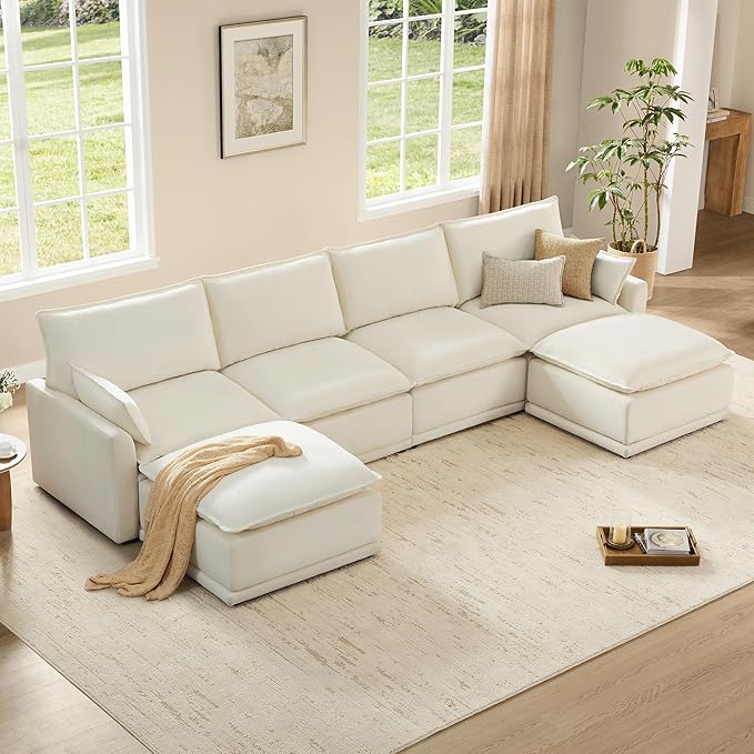 CHITA 147" Oversized Cloud Couch, Modern Modular Sectional Sofa Set for Living Room, 6 Seater U Shaped Sectional Couch, Cream