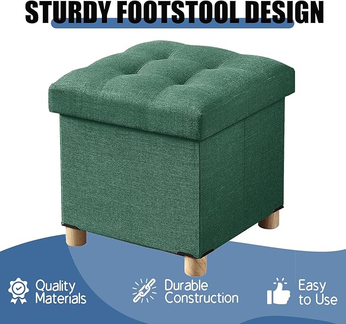BRIAN & DANY 15 Inches Ottoman with Storage, Square Small Storage Ottoman Foot Rest with Legs, Ottomans Foot Stool for Dorm, Living Room, Entryway (Dark Green)