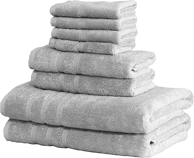 Mosobam Luxury Turkish 8pc Towel Set 30X58 16X30 13X13 Light Grey (Gray) 700 GSM Bamboo Viscose & Aegean Turkish Combed Cotton