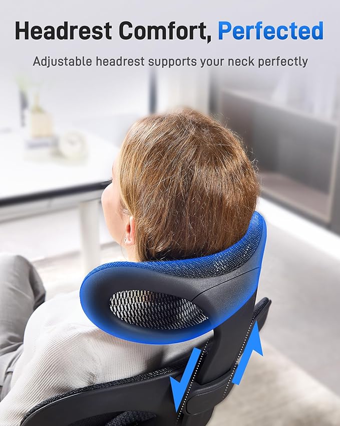 Ergonomic Office Desk Chair, Comfortable Computer Gaming Chair, Breathable Mesh Back & Seat, Adjustable Armrest & Headrest, Lumbar Support, Butterfly Design for Home Office (Black)
