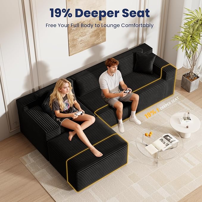 Bashaw 108" Cloud Sectional Couch Sofa with L-Shape Chaise, Modern Modular Sofa Couch Upholstered Couches for Living Room Bedroom, No Assembly Required (Black, L Shape)