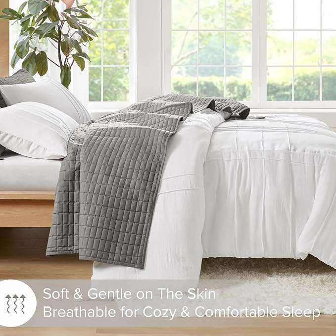 Comfort Spaces White Cal King Size Comforter Set - 3 Pieces Pintuck Pleated Bedding Sets, All Season Lightweight, Extra Softness Pre-Washed Microfiber Cal King Bed Set, Shams, Cal King