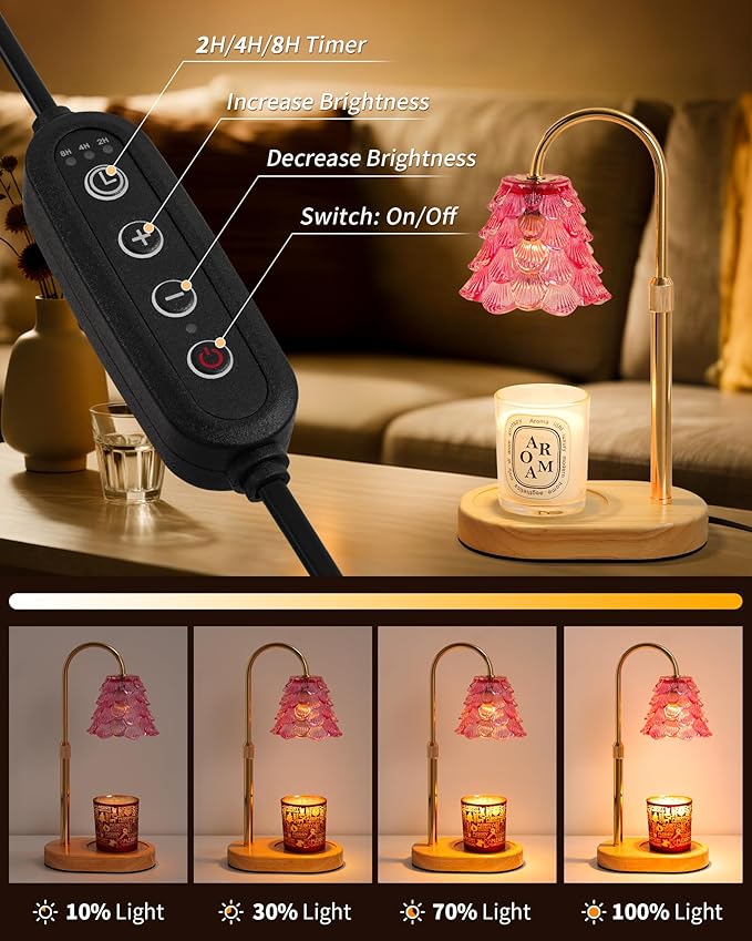 Seniny Electric Candle Warmer Lamp - with Time Dimmable Adjustable Height Candle Lamp Warmer for Jar Candles,Christmas Wax Melt Wamer, Birthday Gifts for Women Mom, House Warming Gifts New Home Decor