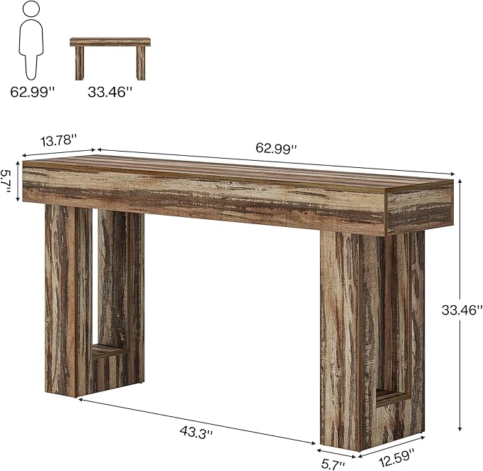 Tribesigns 63-Inch Long Console Table, Farmhouse Wooden Sofa Table Behind The Couch, Narrow Entryway Table for Entrance, Hallway, Living Room (Mottled Gray Brown)
