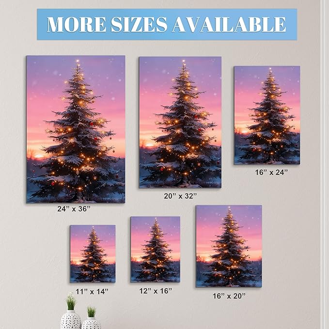 Framed Christmas Pictures Wall Decor,Vintage Pine Tree Prints,Winter Christmas Canvas Wall Art Decoration for Bedroom Bathroom Living Room Rustic Xmas Holiday Gifts (Christmas Tree 10, 16'' X 24'')