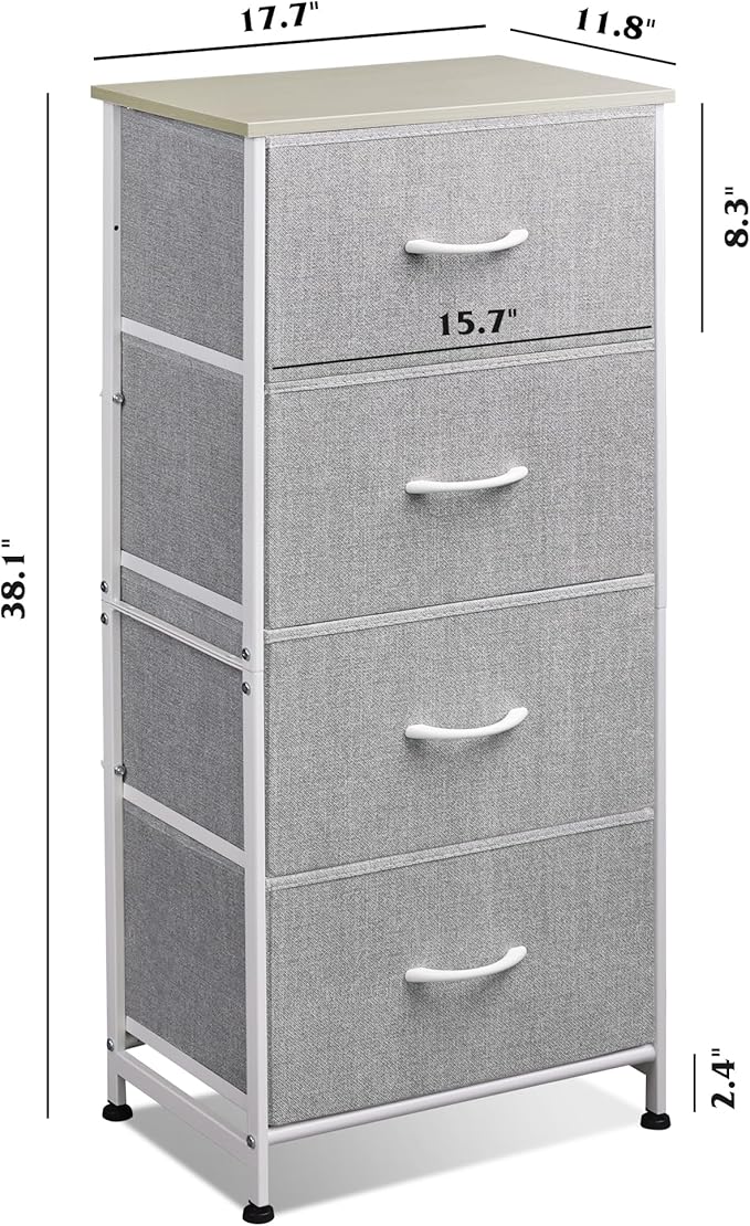 WLIVE 4 Drawers Dresser for Bedroom, Light Grey Fabric Clothes Storage Organizer Unit, Dresser for Hallway, Entryway, Closets, Sturdy Steel Frame, Wood Top