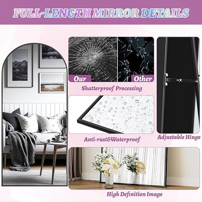 Floor Mirror, 76"×34" Full Length Mirror with Stand for Bedroom Living Room, Black