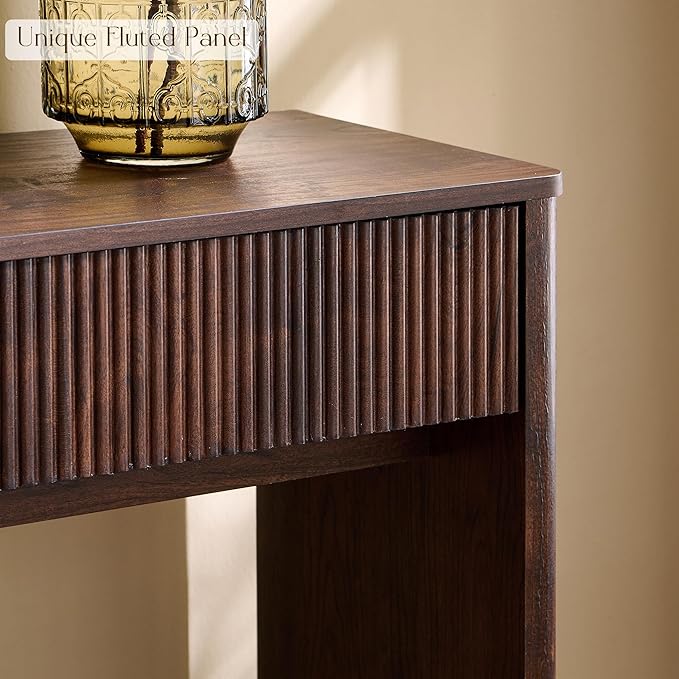 OKD 63" Fluted Console Table for Entryway, Modern Entryway Table with 2 Large Drawers, Long Sofa Table Behind Couch for Living Room, Hallway, Couch, Foyer，Dark Walnut