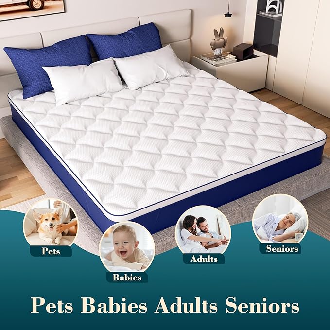 King Size Mattress - 12 Inch Gel Memory Foam Hybrid Mattress, Medium Firm, Pressure Relief & Motion Isolation, 100 Nights Trial, 75 * 80 in