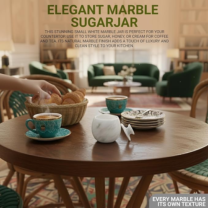 Marble Round Candy Jar Handmade Cover Pot Storage - Deep Covered Kitchenware Jar Container, Ziarat White