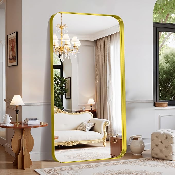 FORBATH 72x36 Inch Oversized Bathroom Mirror for Double Sinks, Brushed Gold Deep Frame Full Length Wall Mirror with Rounded Corners, Anti-Rust Tempered Glass(Horizontal/Vertical)