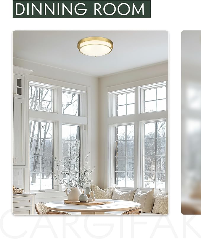 16 inch Flush Mount Light Fixture, 3-Light Modern Ceiling Light with Polished Gold Finish for Hallway Kitchen Laundry Bedroom, CL4822-3W-PG