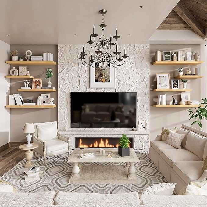 Heimlove 12" Deep Floating Shelves for Wall, 24 Inch Shelf Bathroom Shelves Set of 2, Mounted Shelves for Books Living Room Laundry Room Bedroom Kitchen Home Office, Oak