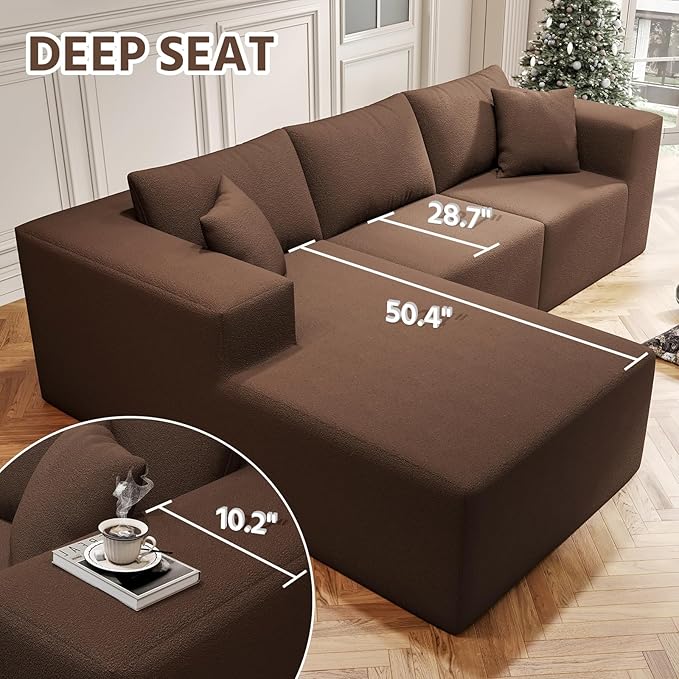 108" Cloud Sectional Couch with L-Shape Chaise,4 Seat Modern Modular Sofa with Deep Seat,Upholstered Couches for Living Room Bedroom, Boneless Couch