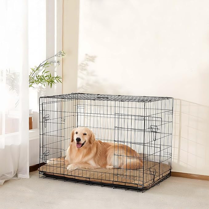 Dog Crate Pad for X Large Dogs - Orthopedic Dog Bed with Memory Foam, Washable Soft Warm Pet Mat with Non-Slip Bottom, Khaki