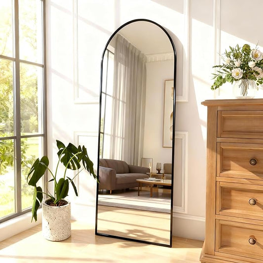 Arched Full Length Mirror,56" L x 15" W Floor Mirror, Aluminum Alloy Frame, Shatterproof Glass - Free Standing, Leaning or Wall Mounted for Bedroom, Living Room, Entryway, Modern Home (Black)