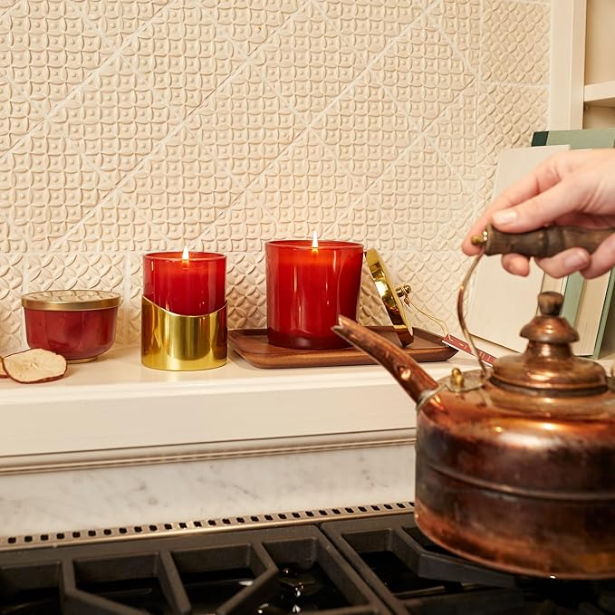 Thymes Scented Candles for Home Decor - Luxury Home Fragrance Gifts for Women & Men - Fall Candles with Warm Notes of Apple, Clove, & Cardamom - Harvest Red (Simmered Cider, 13 oz)