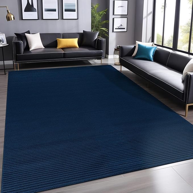 Non Slip Navy Solid Rubber Back Thing Rug for Living Room 3x5 Area Rugs for Kitchen, Rugs for Bedroom, Stain Resistant Easy Cleaning Non Shedding Carpet Navy 3 x 5