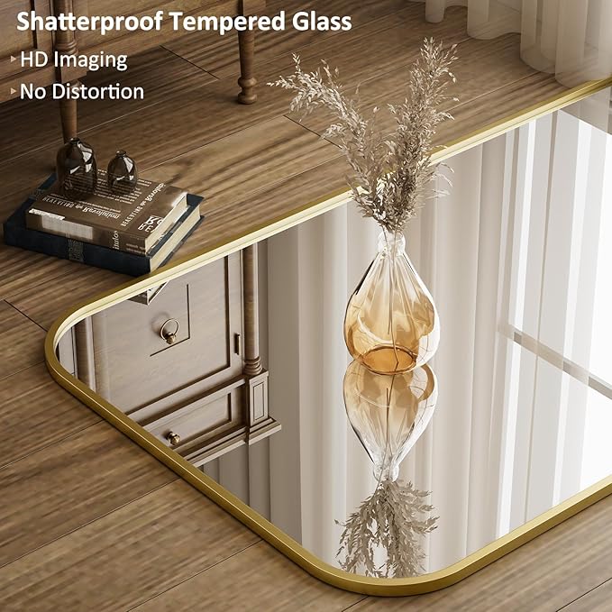 Full Length Mirror 65"x24" Arched Floor Standing Large Mirrors Full Body Mirror with Stand - with Aluminum Frame for Bedroom Living Room, Gold