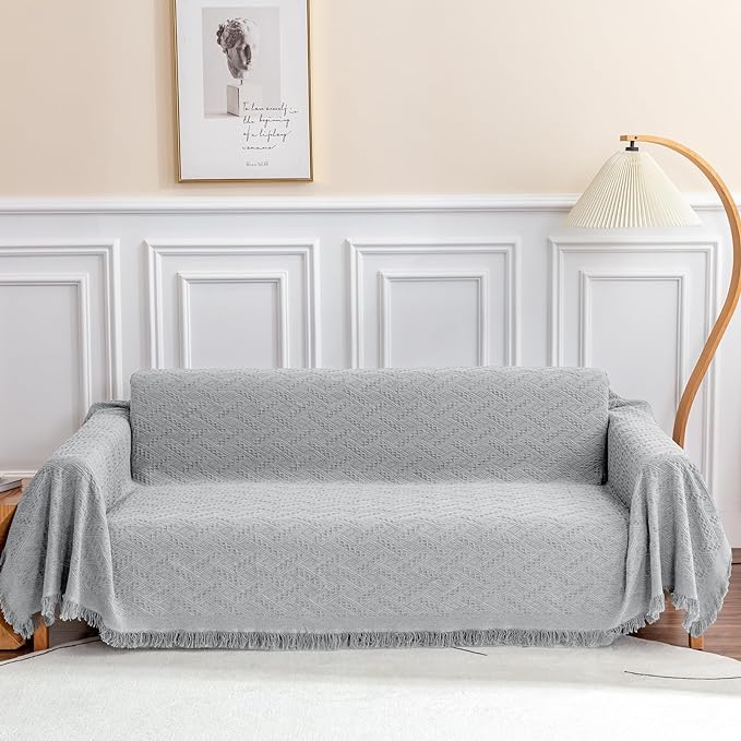 Deep Dream Sectional Couch Cover - Geometrical Jacquard Fabric Sofa Cover (X-Large, 71"x118", Light Grey) for Dogs & 3 Cushion Couch