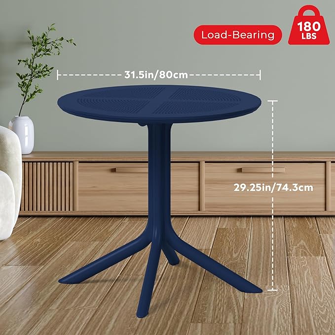 Costaelm Sunshine 31.5" Round Plastic Outdoor Patio Dining Table for 4, Navy Blue