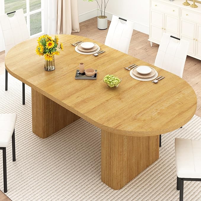 70.8 in Dining Table for 4 5 6 | Modern Natural Rectangular Kitchen Table W/Waterproof Wood Tabletop,Farmhouse Long Dining Room Tables W/Foot Pads&Wood Strip Base for Kitchen Living Room