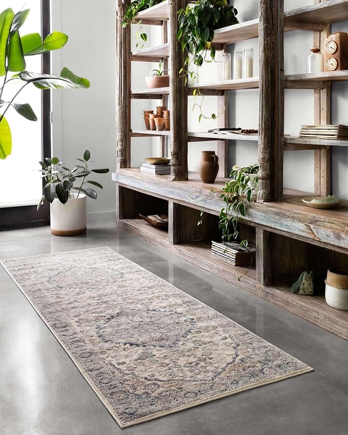 Loloi Teagan Collection TEA-01 Natural/Lt. Grey 6'-7" x 9'-2" Area Rug, Large, Soft Neutral Rug, High-Traffic for Living Room, Bedroom, Home Office, Dining Area