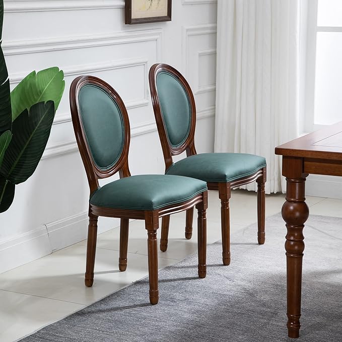 Nrizc French Country Dining Chairs Set of 4, Farmhouse Dining Room Chairs with Round Back, Solid Walnut Wood Legs, Oval Side Chairs for Kitchen/Bedroom/Dining Room
