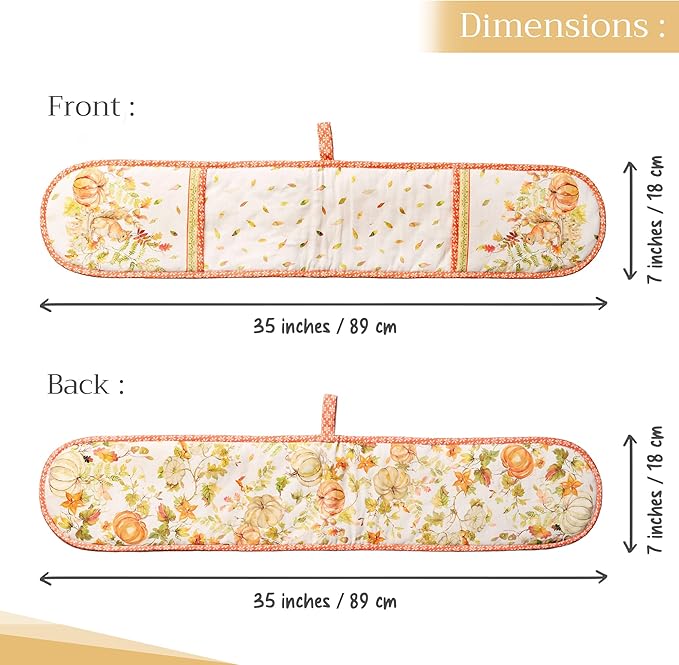 Maison d' Hermine Double Oven Mitt (7" x 35") 100% Cotton Heat Resistant BBQ Cooking Gloves with Loop for Thanksgiving Christmas Decorations Baking Cooking Barbeque Handling Hot Pan (Pumpkin Passion)
