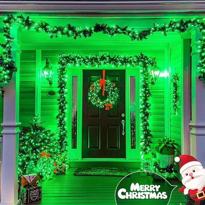 JMEXSUSS 2 Pack Green Christmas Lights, Total 400 LED 151FT Green Solar Lights Outdoor Waterproof, 8 Modes Solar String Light for Outside Patio Yard Tree Christmas Decorations