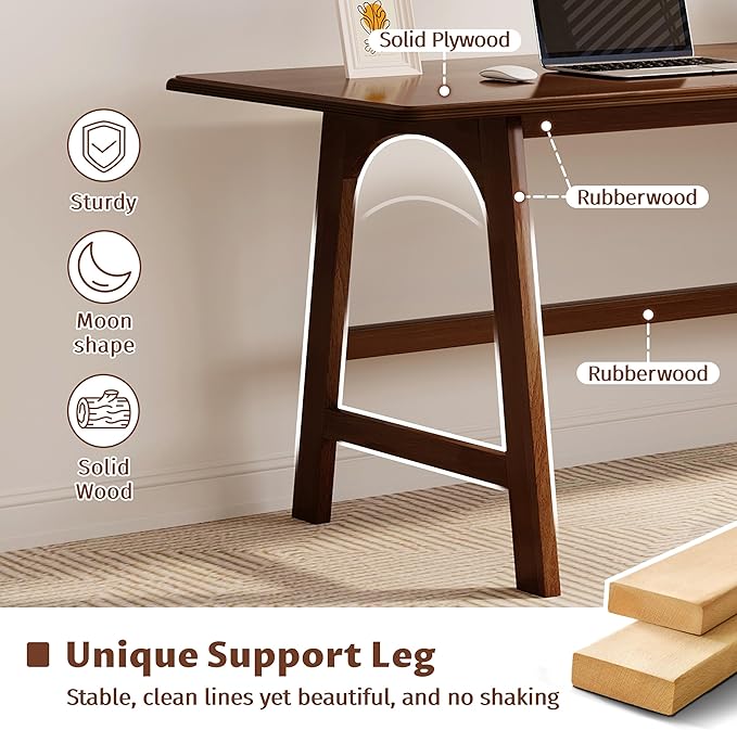 IOTXY Solid Wood Writing Table - 72" W x 24" D Minimalist Long Computer Desk for Home Office, Work, Study, Creativity, and PC Workstation, Walnut