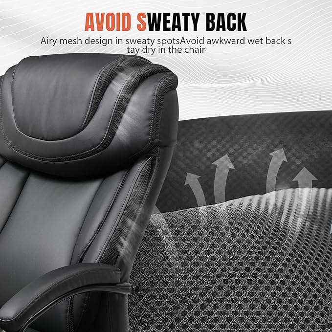 COMHOMA Big and Tall Office Chair 650lbs Ergonomic Office Chair 6 Gear Adjustable Headrest Swivel Rocking Home Office Desk Chairs Leather High Back Executive Office Chairs with Thickened Armrests