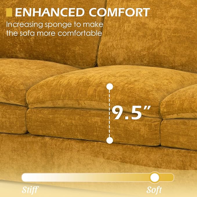 69” Chenille Loveseat Sofa w/Arm Pillows, Upholstered 2-Seater Sofa w/Comfortable Back Cushions, Modern 2 Seats Couch w/High-Density Foam for Living Room, Apartment, Office, Yellow
