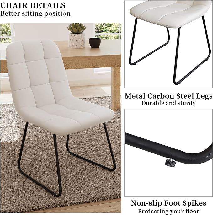 Faux Leather Dining Chairs Set of 4, Modern Upholstered Kitchen Chairs with Curved Backrest and Metal Legs, PU Leather Dining Room Chairs for Kitchen Living Dining Room Set of 4 White