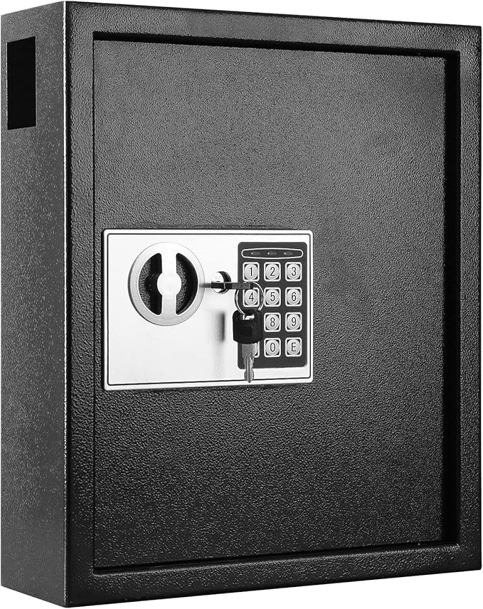 KYODOLED Electronic 60-Key Cabinet Wall-Mounted Digital Key Safe, Key Lock Box, Large Security Key Box for Keys Holder, Heavy-Duty Combination Lock Storage Box, 14.3'' X 12'' X3.94'' (Black, 60 Keys)
