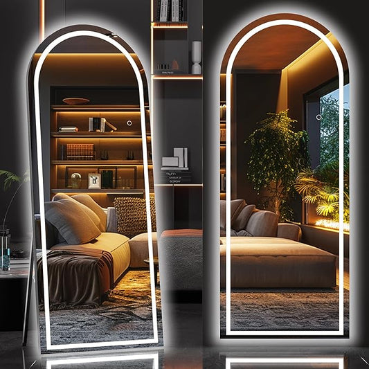 Hasipu 79" X 36" Full Length Mirror with Lights, Black Frame Arch Led Mirror Full Length and 3 Colors Temperatures & Brightness Adjustable,Light Up Mirror Full Body for Bedroom Cloakroom Living Room