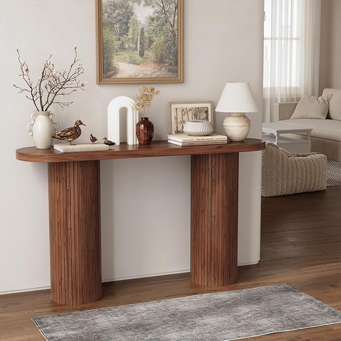 ONBRILL 55 Inch Fluted Entryway Table, Wood Console Table, Couch Tables Behind Sofa, Farmhouse Style, Modern Sofa Stand for Entrance Hallway Living Room Foyer (Walnut)