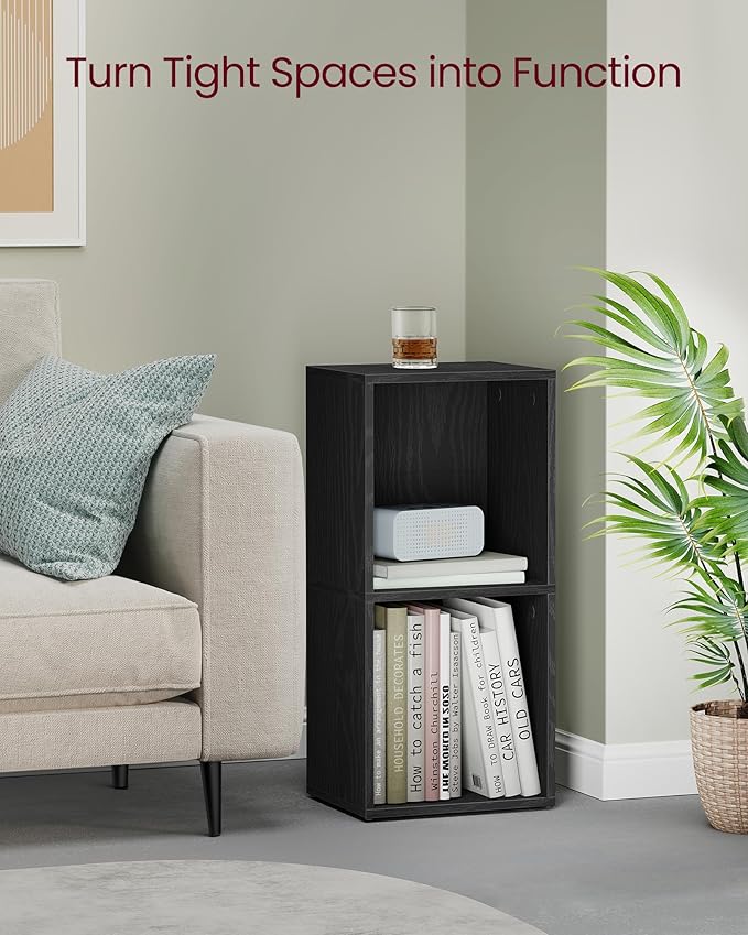 VASAGLE Custos Collection - Bookshelf, 2-Tier Bookcase, Book Shelf, Open Storage Shelf, 9.4 x 11.8 x 25.2 Inches, for Living Room, Home Office, Dining Room, Ebony Black ULBC432B01