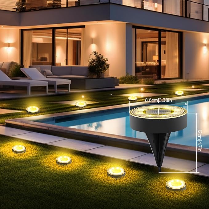 Joomer Solar Ground Lights, 12 Pack 8 LED Solar Lights Outdoor Waterproof IP68 Disc Light Landscape Lighting Garden Light for Patio Pathway Lawn Yard Driveway Walkway(Warm White)