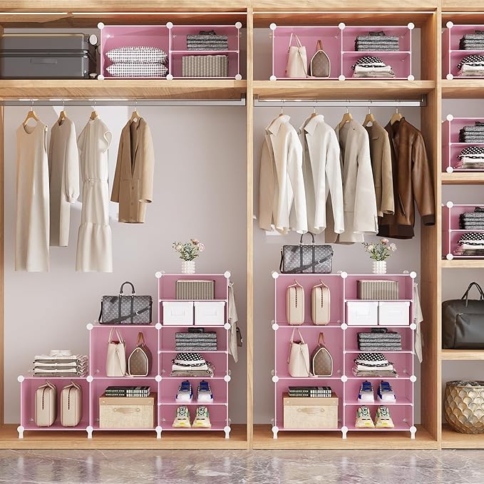 AWTATOS Closet Organizer 6 Cube Storage Shelves Portable Closet Clothes Organizers and Storage Stackable Cubby Shelving for Closet Bedroom Living Room Pink