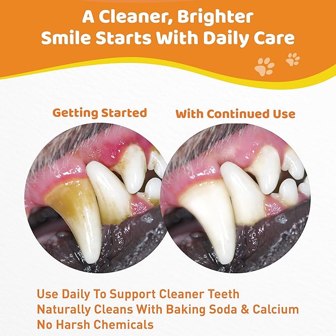 Dog Teeth Cleaning Powder - Natural Dog Dental Powder -Gentle Dog Breath Freshener, Dog Plaque and Tartar Remover, Vet Formulated No Sodium Hexametaphosphate- 60 Scoops, 4.23oz (120g)