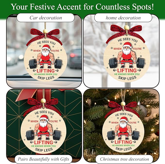 Weightlifting Christmas Ornament 2025-2 Layer Wooden Weightlifting Ornaments for Christmas Tree - Funny Weight Lifting Gifts for Men, Woman - Fitness Hanging Decor for Body Builders Weightlifters