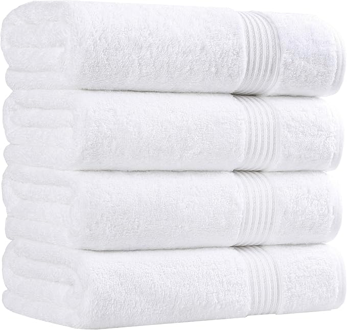 Superior Heritage Egyptian Cotton Bath Towel Set, Large Body Towels for Home Bathroom, Master, Guest Bath Decor, Plush, Absorbent Basics, Spa, Hotel, Resort, Luxury Essentials, Set of 4, White