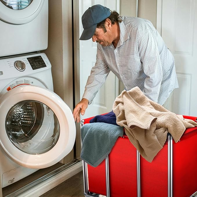 Commercial Laundry Cart on Wheels, 11.35 Bushels Large Laundry Roller, Heavy Duty Stainless Steel, Silver