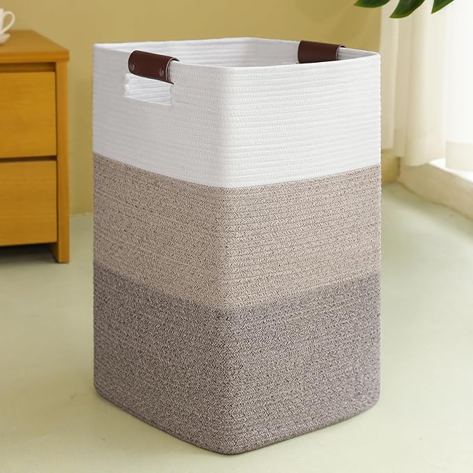 Laundry Hamper 96L Extra Large Laundry Basket, Woven Blanket Basket, Cotton Woven Storage Hamper with Handles for Living Room, Large Baskets for Pillows, Blankets, Clothes-Gradient Yellow