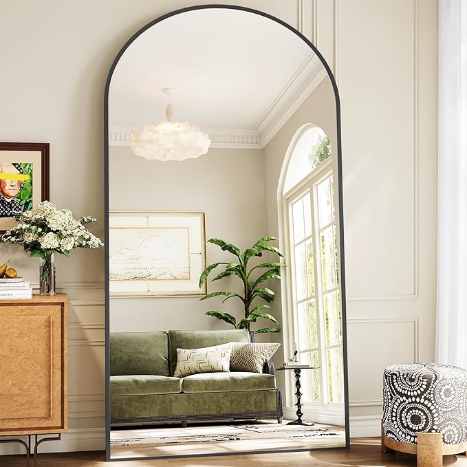 Oversized Full Length Mirror, 40"x80" Large Arched Floor Mirror Full Length with Stand, Room Decor Big Full Body Mirror with HD Tempered Glass Aluminum Frame for Bedroom Living Room, Black